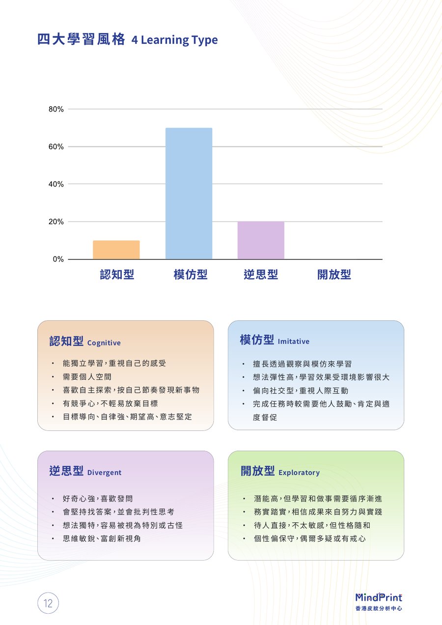 報告模板預覽：四大學習風格頁面